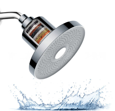 Shower head on an arm with the cartridge visible in the neck