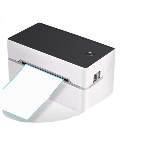 Black and white thermal label printer feeding a label